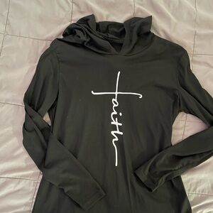 Black Long Sleeve Hoodie with Faith Graphic